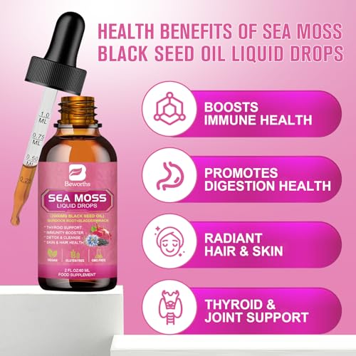 3000mg Sea Moss Liquid Drops - Organic Black Seed Oil & Irish Sea Moss B BEWORTHS buy supplements canada