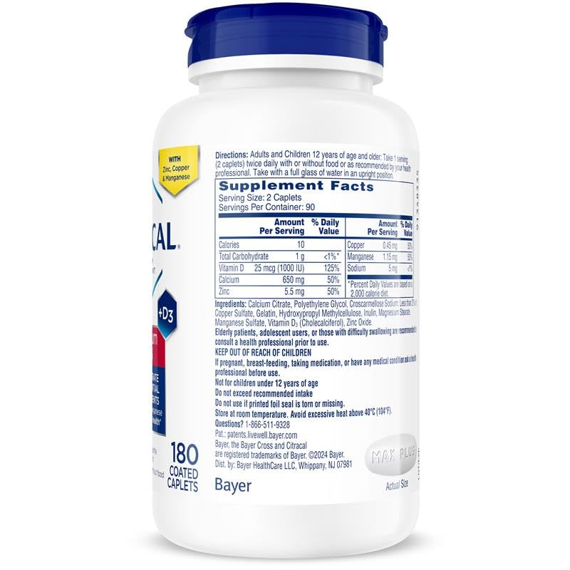 Citracal Maximum Plus Calcium Supplement - Calcium Citrate with Vitamin D3, Zinc, & Essential Minerals for Bone Health Support, Ages 12+ CITRACAL buy supplements canada