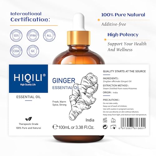 HIQILI Pure Ginger Essential Oil 3.38 Fl Oz, Pure Natural Premium Ginger Oil for Massage HIQILI buy supplements canada