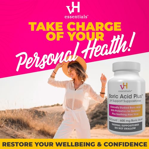 vH essentials Boric Acid Plus Vaginal Suppositories, Prebiotic Infused with Soothing Aloe Vera, pH vH essentials buy supplements canada