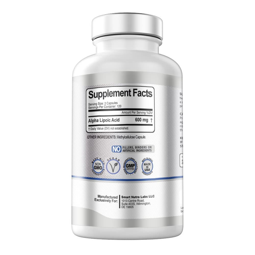 Alpha Lipoic Acid 600mg Per Serving, 240 Vegan Capsules- Gluten Free SMART NUTRA LABS buy supplements canada