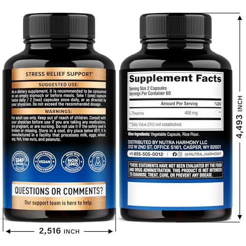 L Theanine 400 mg | L-Theanine Stress Relief | Extra Strength Supplement | Made in USA | Relaxation, Sleep & Calm Support | For Men & Women | Plant Based NUTRAHARMONY buy supplements canada