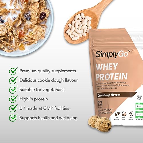 SimplyGo Whey Protein Powder | 900g | Simply Add 30g to Water, Juice or Shakes (Cookie Dough) Simply Supplements buy supplements canada