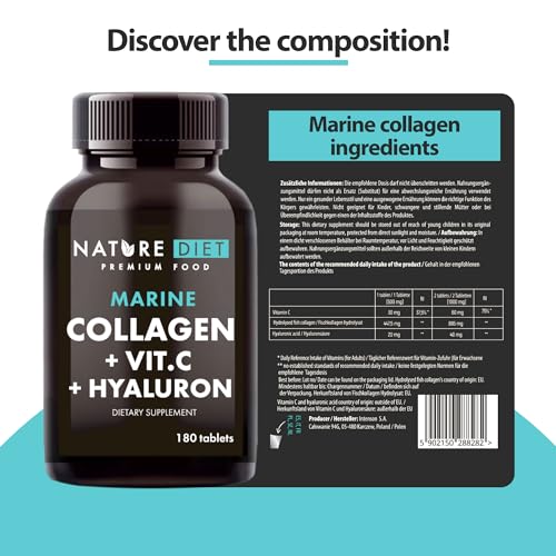 Nature Diet - Marine Collagen with Hyaluronic Acid and Vitamin C, 180 tablets, 500 mg , Peptan F , Fish Collagen Nature Diet buy supplements canada