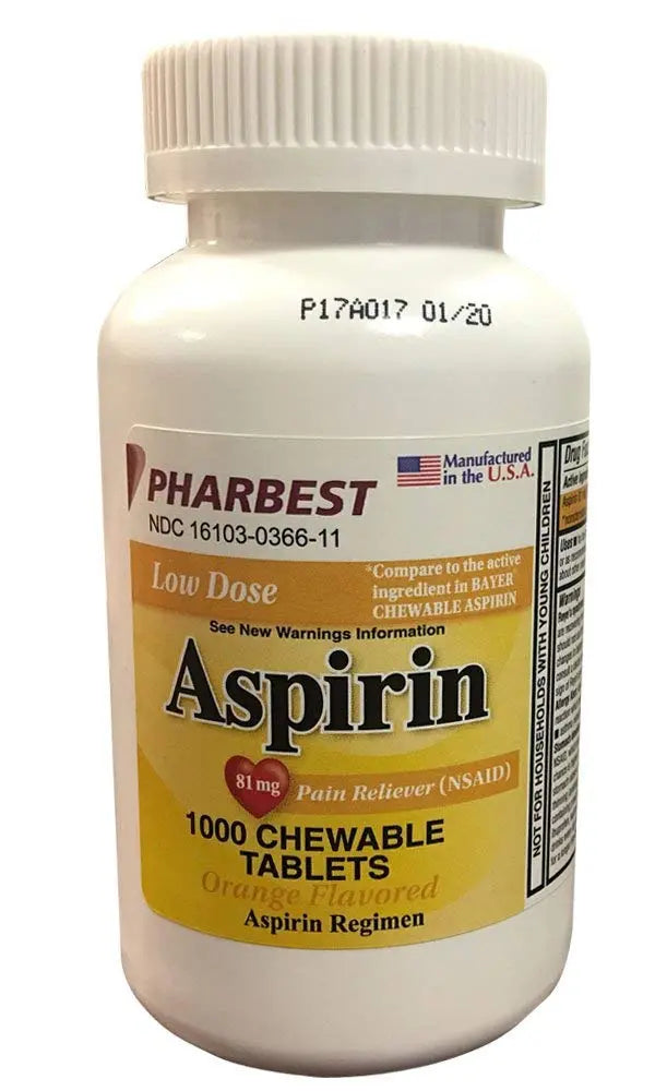 Pharbest Aspirin 81mg Chewable Orange Tablets 1000 Count Per Bottle PHARBEST buy supplements canada