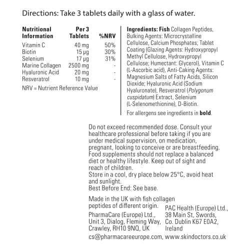Skin Doctors Collagen Tablets | 2500mg | Hydrolysed Marine Collagen | Hyaluronic Acid Skin Doctors buy supplements canada