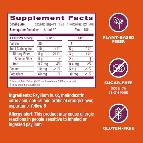 Metamucil 4-in-1 Psyllium Husk Friendly Fiber Supplement, Sugar-Free, 180 teaspoons, Orange Flavored, Daily Fiber Powder for Digestive Health Metamucil buy supplements canada