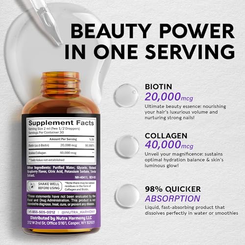 Liquid Biotin & Collagen - Vitamins for Hair Growth Support for Women & Men NUTRAHARMONY buy supplements canada
