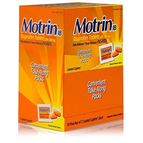 Motrin IB, Ibuprofen 200mg Tablets, NSAID Pain & Fever Reliever for Headache, Backache, Muscular Aches, Arthritis Pain Reliever, 50 Travel Packets of 2, 100 ct Motrin buy supplements canada