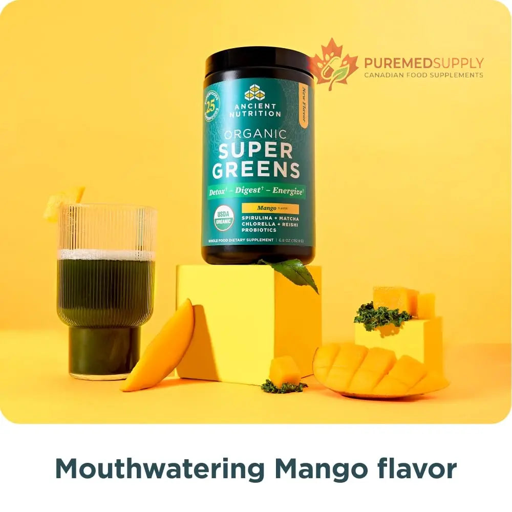 Ancient Nutrition Organic Supergreens Powder, Mango, 25 Servings + Multi Collagen Protein Powder, Vanilla, 60 Servings Ancient Nutrition buy supplements canada