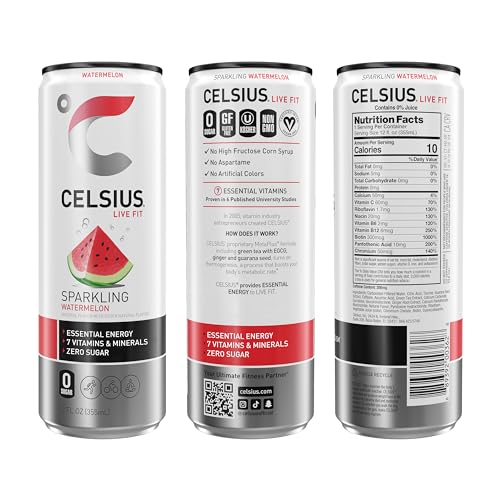 CELSIUS Sparkling Watermelon, Functional Essential Energy Drink 12 Fl Oz (Pack of 12) CELSIUS buy supplements canada