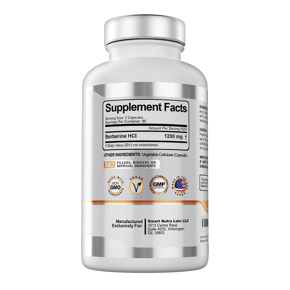 Smart Nutra Labs Premium Berberine HCL 1200mg- 180 Vegan Capsules, 100% Pure Smart Nutra Labs buy supplements canada