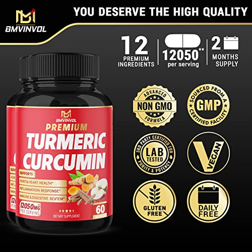 (2 Packs) Premium Turmeric Curcumin Supplement 12050mg with Ginger, Apple Cider Vinegar BMVINVOL buy supplements canada