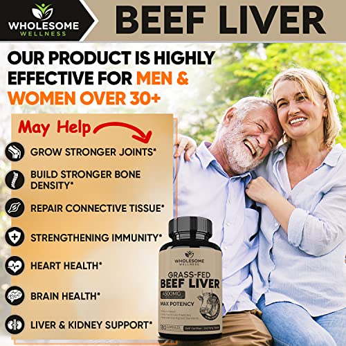 Grass Fed Desiccated Beef Liver Capsules (180 Pills, 750mg Each) - Natural Iron, Vitamin A Wholesome Wellness buy supplements canada
