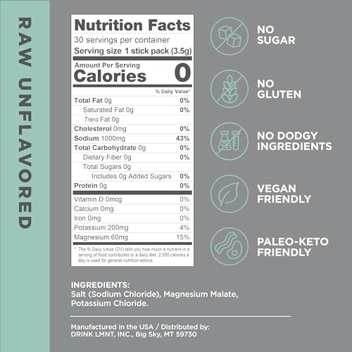 LMNT Zero-Sugar Electrolytes - Raw Unflavored Salt - Hydration Powder Packets Drink LMNT buy supplements canada