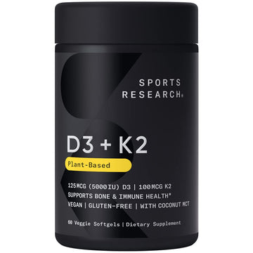 Sports Research Vegan Vitamin D3 + K2 Supplement with Organic Coconut Oil - 5000iu Sports Research buy supplements canada