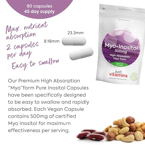 Myo-Inositol Capsules - 500mg x90 Capsules - Pure Premium Quality Myo Inositol Vitamin Just Vitamins buy supplements canada