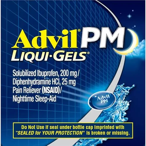Advil PM Liqui-Gels Pain Reliever and Nighttime Sleep Aid, Pain Medicine with Ibuprofen for Pain Relief and Diphenhydramine HCL for a Sleep Aid - 80 Liquid Filled Capsules - Back to College Advil buy supplements canada