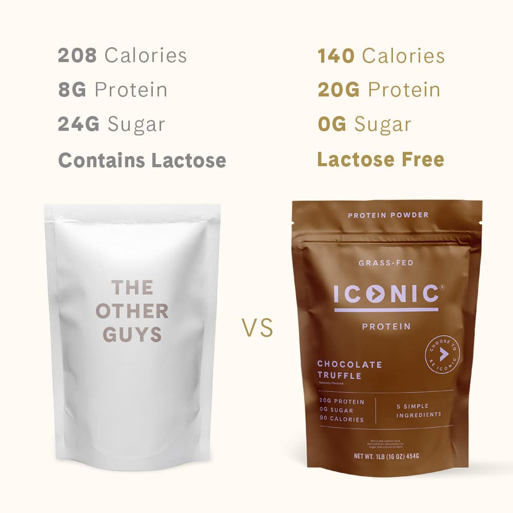 ICONIC Protein Powder, Chocolate Truffle - Sugar Free, Low Carb Protein Powder - Lactose Free, Gluten Free, Non-GMO - 20g Grass Fed Whey & Casein Protein ICONIC buy supplements canada