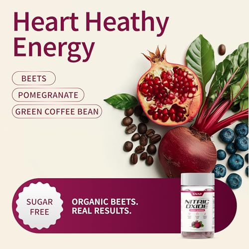 Snap Supplements Nitric Oxide Gummies - Beet Root Extract 300mg, Sugar Free Beetroot Supplement with Pomegranate Powder for Circulation & Natural Energy, 60 Vegan Gummies, Cherry Flavor Snap Supplements buy supplements canada