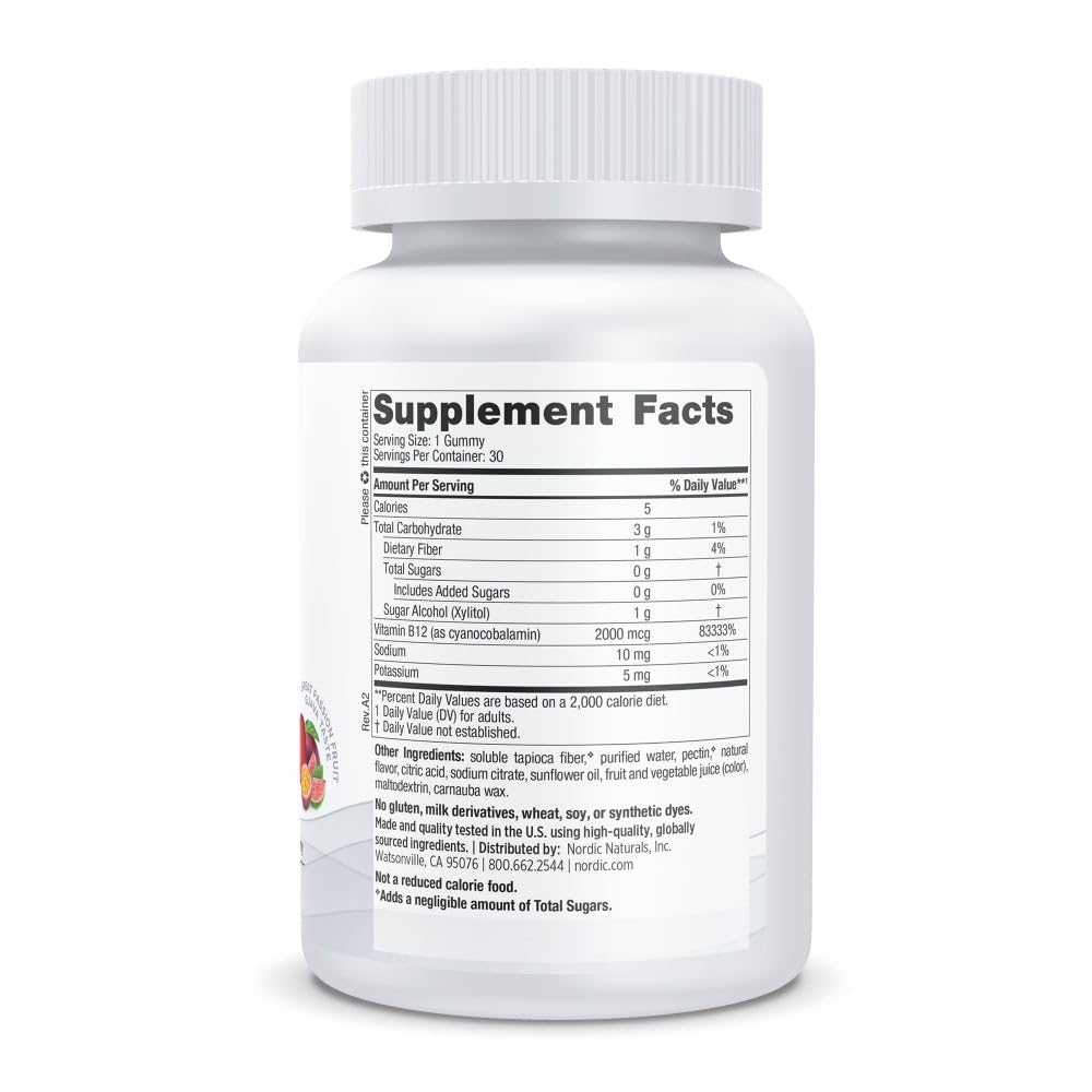 Nordic Naturals Zero Sugar Vitamin B12 Gummies - 2000 mcg Vitamin B12 per Gummy, Passion Fruit Guava Flavor - 30 Gummies, Essential Nutrient Support for Energy Production and Brain Health, 30 Servings Nordic Naturals buy supplements canada