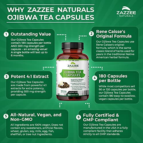 Zazzee Extra Strength Ojibwa Tea 500 mg, 180 Vegan Capsules, Rene Caisse's Original Zazzee buy supplements canada