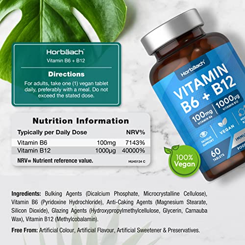 Vitamin B6 and B12 Tablets High Strength | 60 Count | with 100mg of Vitamin B6 Horbäach buy supplements canada