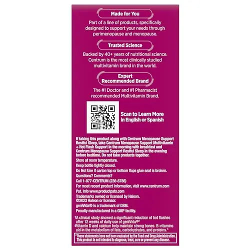 Centrum Complete Multivitamin Supplement + Hot Flash Support Menopause Support Tablets, with Clinically Studied geniVida, 30 Count Centrum buy supplements canada