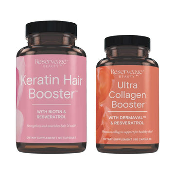 Reserveage Ultra Collagen Booster & Keratin Hair Booster - Features Dermaval, Biotin & Resveratrol - Support Hair & Skin - 90 Ultra Collagen Booster Capsules, 120 Keratin Hair Booster Capsules Reserveage Nutrition buy supplements canada