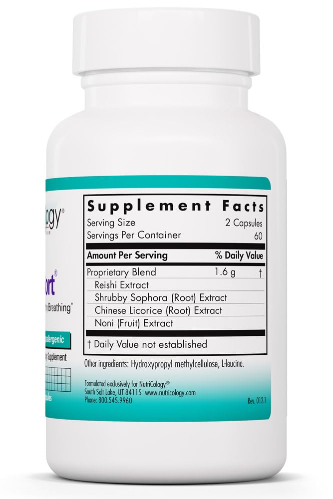 Nutricology PhytoCort Supplement - Respiratory Support, Lung Health, Lung Detox, Lung Cleanse, Healthy Breathing, Herbal Support, Reishi, Licorice, Noni, Vegetarian Capsules - 120 Count Nutricology buy supplements canada