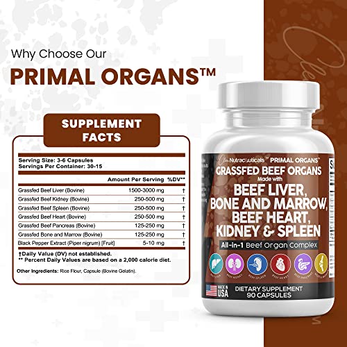 Grass Fed Beef Liver Capsules 3000mg - Premium Quality Beef Organs Clean Nutraceuticals buy supplements canada