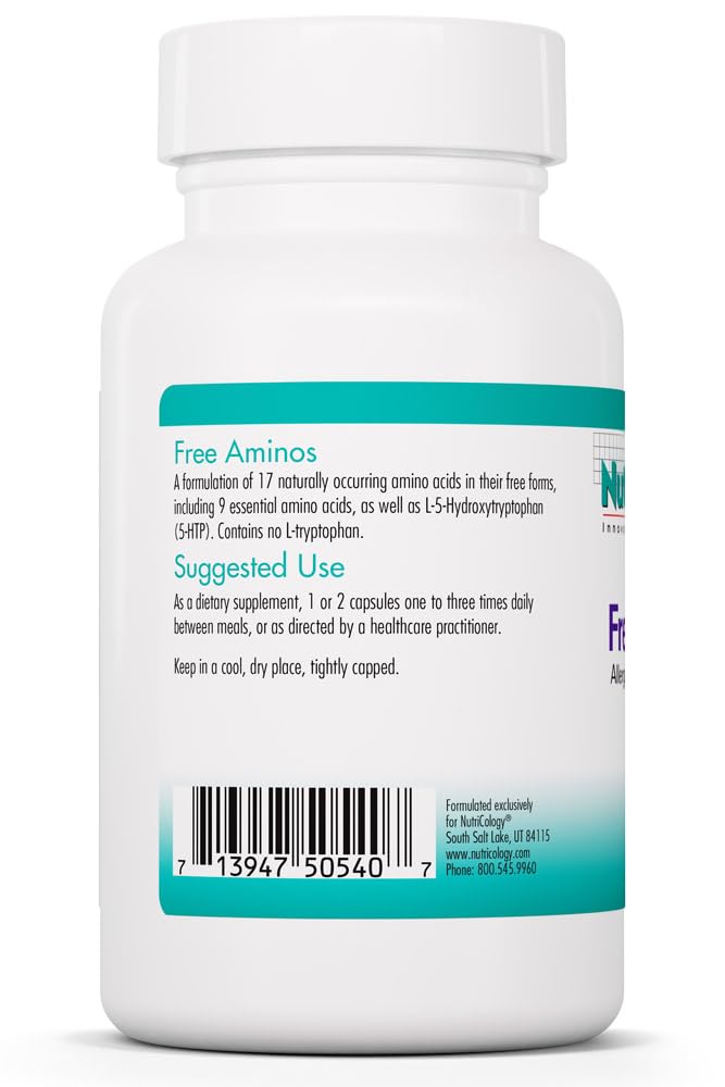 Nutricology Free Aminos Supplement - Essential Amino Acids Complex, Lean Muscle Mass Support, Vegetarian Capsules - 100 Count Allergy Research Group buy supplements canada