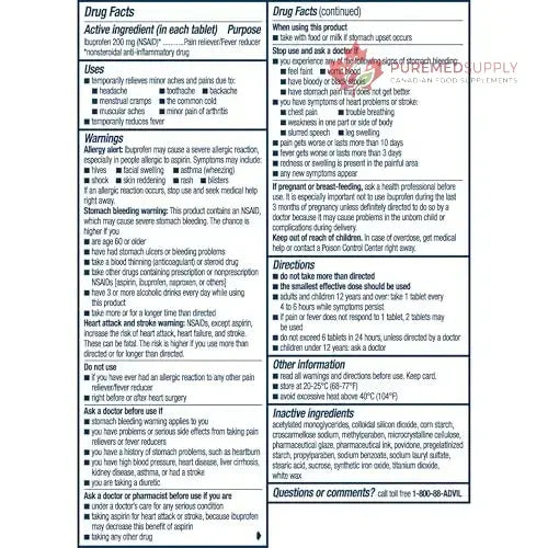 Advil PM Pain Reliever and Nighttime Sleep Aid, Ibuprofen for Pain Relief and Diphenhydramine Citrate for a Sleep Aid - 120 Coated Caplets and Pain Reliever and Fever Reducer, 10 Count Tablets Advil buy supplements canada