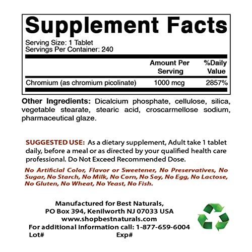 Best Naturals Chromium Picolinate 1000mcg 240 Tablets Best Naturals buy supplements canada