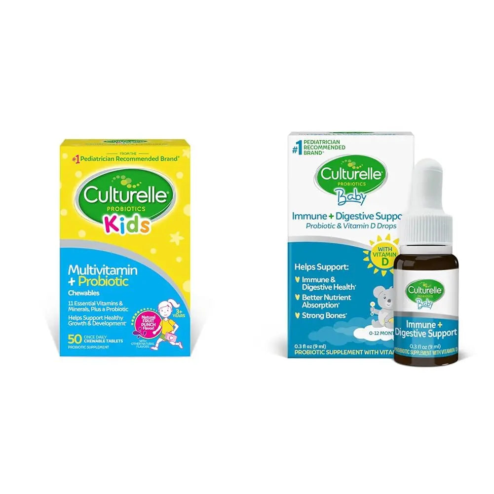 Culturelle Kids Complete Multivitamin + Probiotic Chewables, 50 Count Baby Immune & Digestive Support Probiotic + Vitamin D Drops, 30 Day Supply Culturelle buy supplements canada