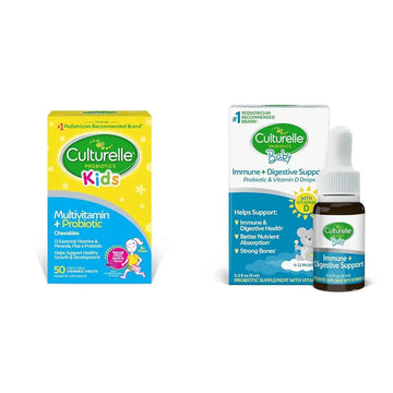 Culturelle Kids Complete Multivitamin + Probiotic Chewables, 50 Count Baby Immune & Digestive Support Probiotic + Vitamin D Drops, 30 Day Supply Culturelle buy supplements canada