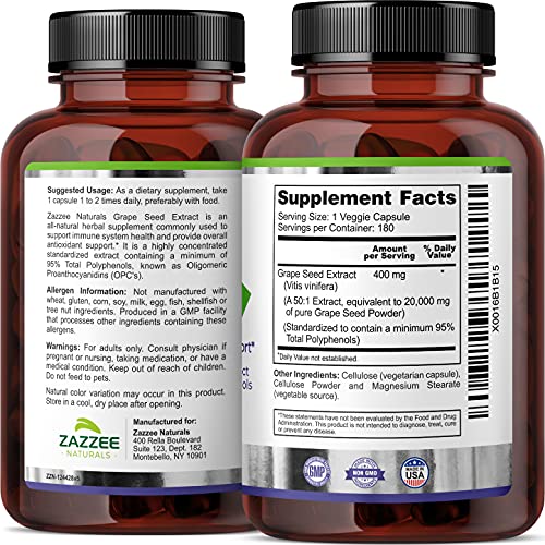 Zazzee High Strength Grape Seed 50:1 Extract, 20,000 mg Strength, 180 Vegan Capsules Zazzee buy supplements canada