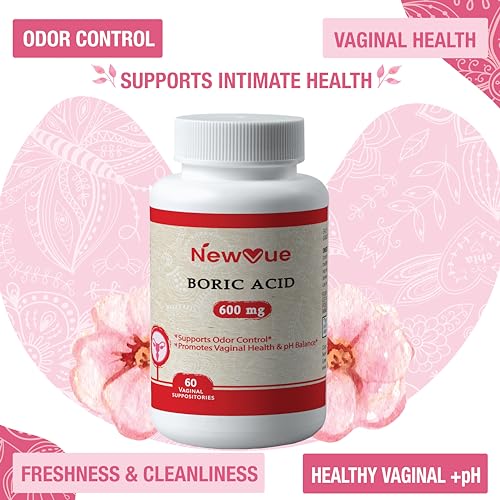 NewVue Boric Acid Vaginal Suppositories (600mg, 60 Count) Supports Vaginal pH Balance, Odor Control (USP Medical Grade Fine Powder, Easy Dissolve, Third Party Tested, Made in USA) NewVue buy supplements canada