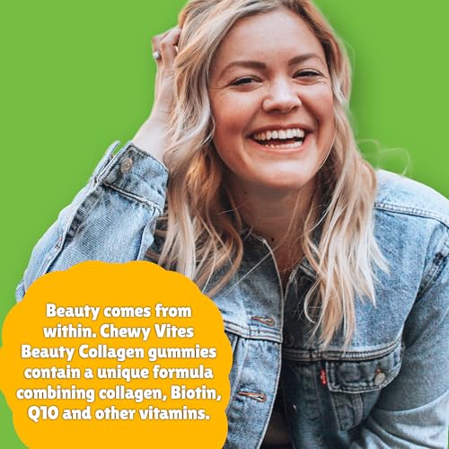Chewy Vites Beauty Collagen 60 Gummy Vitamins |Hydrolised Collagen, CoQ10, Biotin + Vitamins | 1 Month Supply | Real Fruit Juice | Berry Flavour | 2-a-Day | CHEWY VITES buy supplements canada