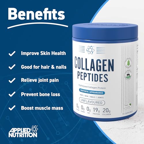 Applied Nutrition Collagen Peptides Powder - Hydrolysed Bovine Collagen Protein, Halal, Healthy Skin, Hair, Nails (Unflavoured) (300g - 15 Servings) Applied Nutrition buy supplements canada