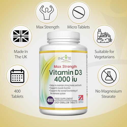 Vitamin D3 4000 iu - Vitamin D Tablets - 1 Year Supply Tablets - Vegetarian - Vitamin D Incite Nutrition buy supplements canada