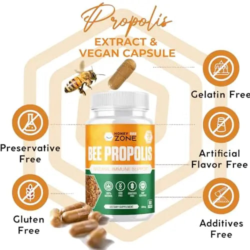 HONEYBEEZONE-Bee Propolis Capsules – 100% Natural Energy and Immune Support Supplement | Non-GMO, Gluten-Free, 60 Easy-to-Swallow Veggie Capsules HONEYBEEZONE buy supplements canada