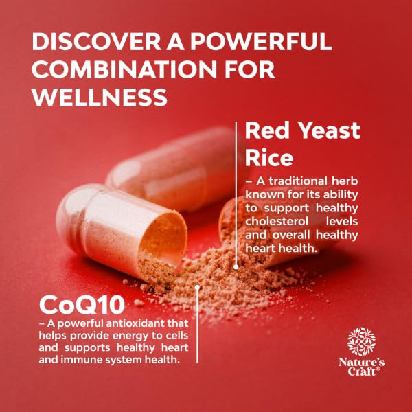 Natures Craft Red Yeast Rice with CoQ10 Supplement - Advanced Healthy Heart & Healthy Cholesterol Levels Formula for Men & Women - Red Yeast Rice Capsules with 1200 mg Natures Craft buy supplements canada