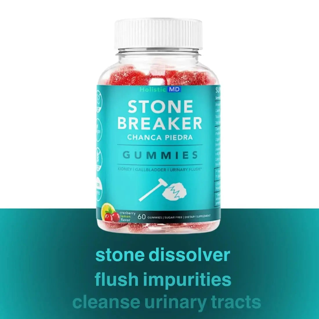 Holistic MD Stone Breaker Chanca Piedra 1,500mg Gummies Kidney Stones Cleanse Gallbladder Formula | Plus Cranberry Extract Might Help Urinary Tract Flush Impurities | Fast Absorption Sugar Free 60ct Holistic MD buy supplements canada