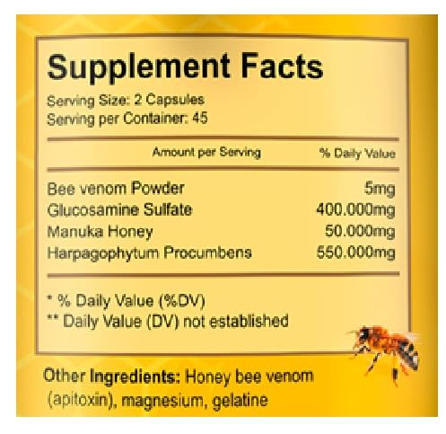 VITAMISAN Premium Natural Bee Venom with glucosamine sulfate Veneno Abeja 90 Capsulas Apitoxin Manuka Honey Dietary Supplement VITAMISAN buy supplements canada