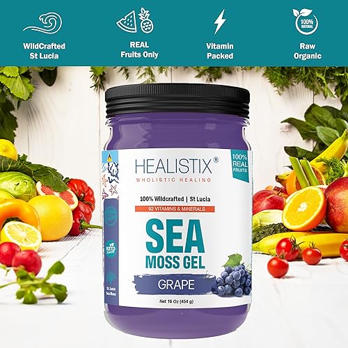 Healistix Grape Irish Sea Moss Gel- St Lucia Wildcrafted Seamoss Gel, Packed HX HEALISTIX buy supplements canada