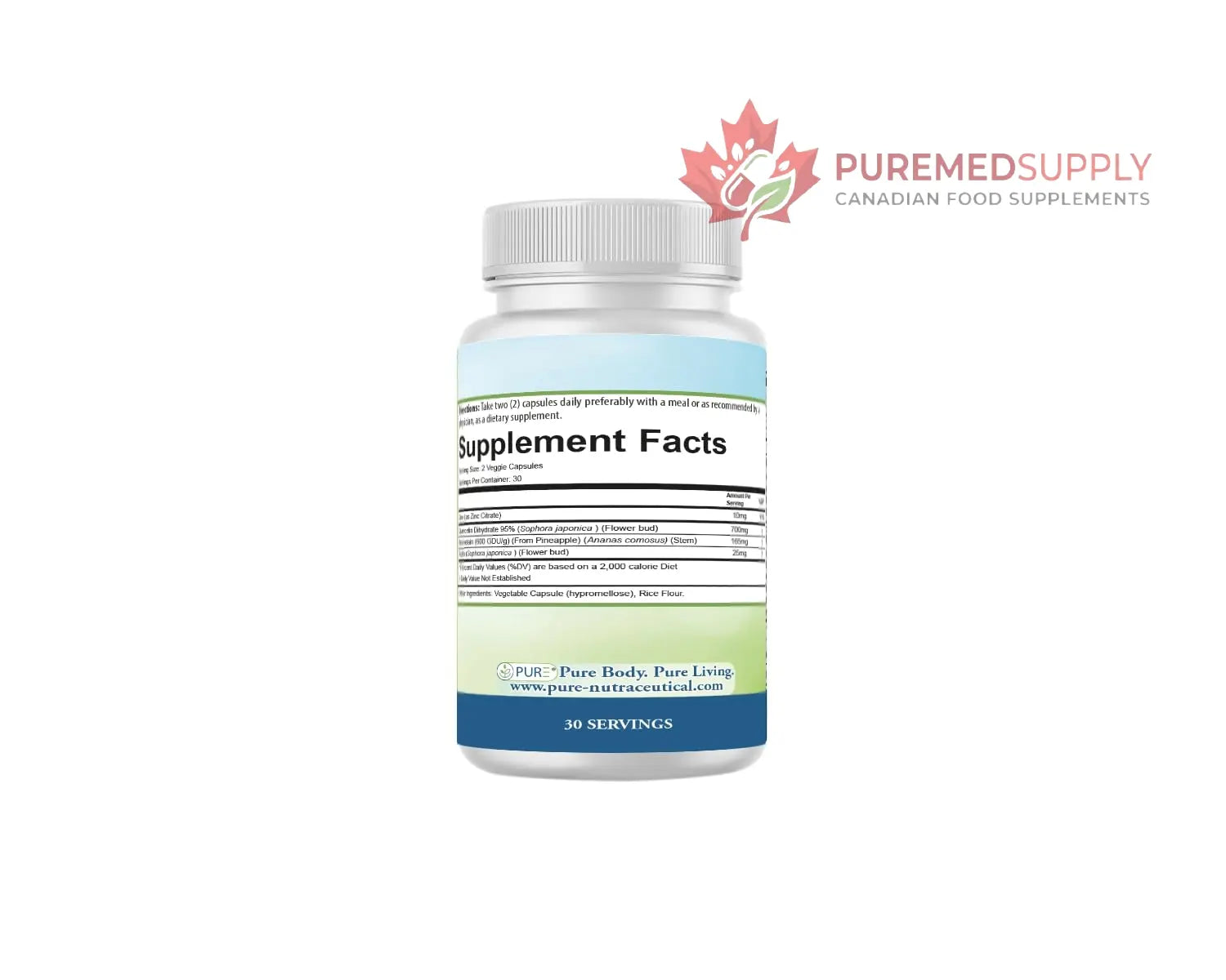 PURE® Quercetin+ with Zinc, Bromelain, Rutin Immune Shield - 60 Capsules - High Bioavailability Antioxidant Complex for Respiratory Health & Viral Defense - Made in USA PURE buy supplements canada