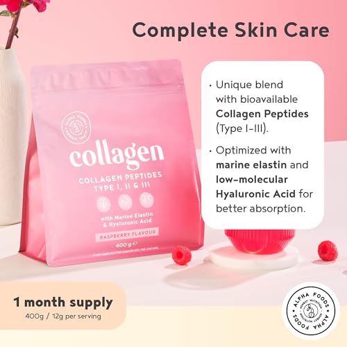 Collagen Powder with Hyaluronic Acid 400g - Premium Bovine Collagen Type I, II, III Alpha Foods buy supplements canada