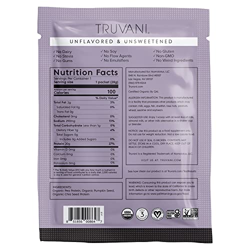 Truvani Organic Vegan Protein Powder Unflavored - 20g of Plant Based Protein, Organic Truvani buy supplements canada