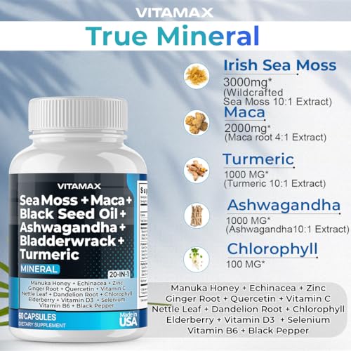 Sea Moss 3000mg Maca 1000mg Black Seed Oil 2000mg Ashwagandha 1000mg Bladderw Vitamax buy supplements canada